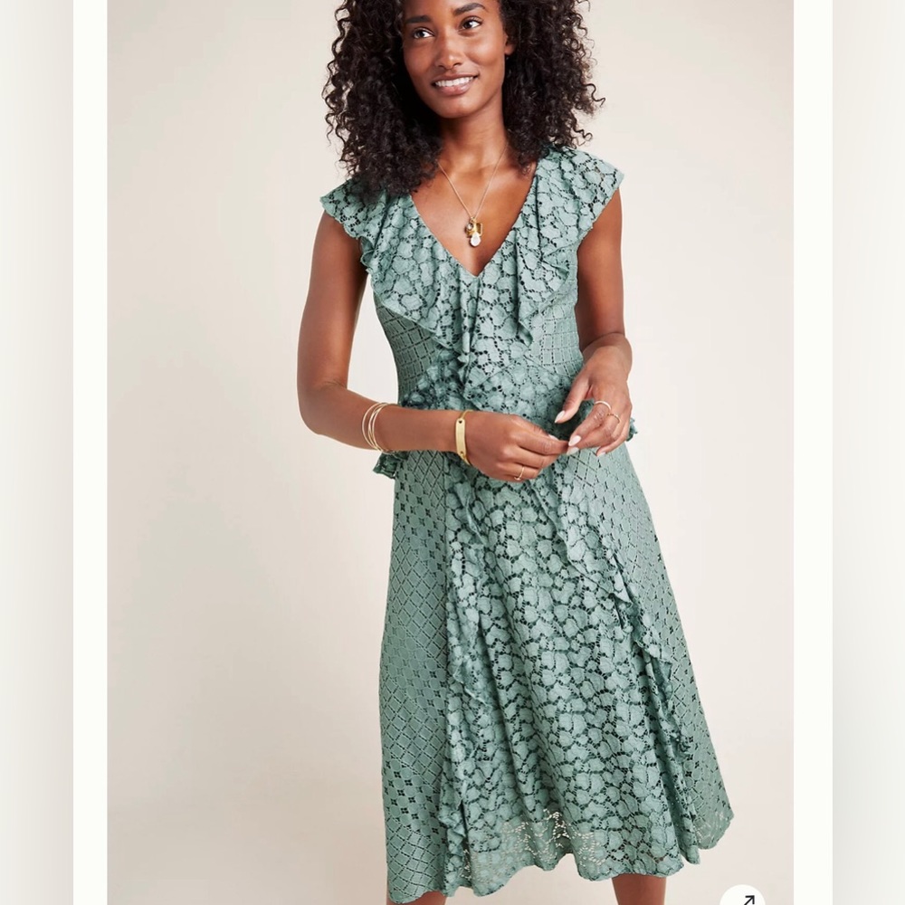 Anthropologie Green Lace Midi Dress